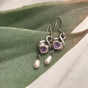 🔥Amethyst, sterling Silver, and Pearl earrings